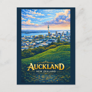 Auckland Nya Zeeland Illustration för Resa Vykort
