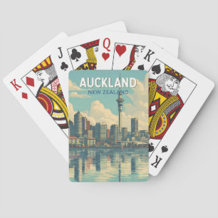 Auckland Nya Zeeland Illustration Resa Konst Retro Casinokort