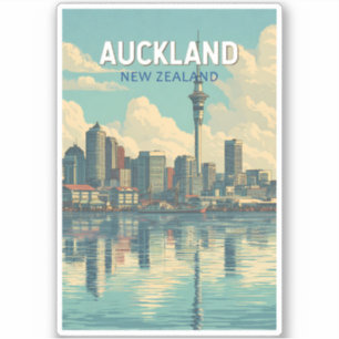 Auckland Nya Zeeland Illustration Resa Konst Retro Klistermärken