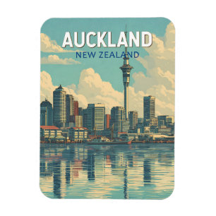 Auckland Nya Zeeland Illustration Resa Konst Retro Magnet