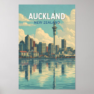 Auckland Nya Zeeland Illustration Resa Konst Retro Poster