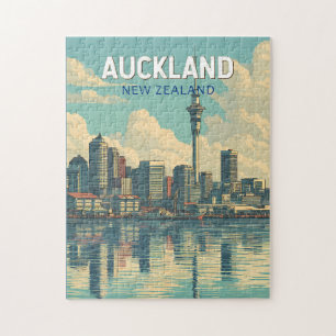Auckland Nya Zeeland Illustration Resa Konst Retro Pussel