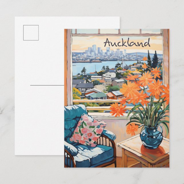 Auckland Nya Zeeland Resa Stad Estetik Vykort (Fram/baksida)