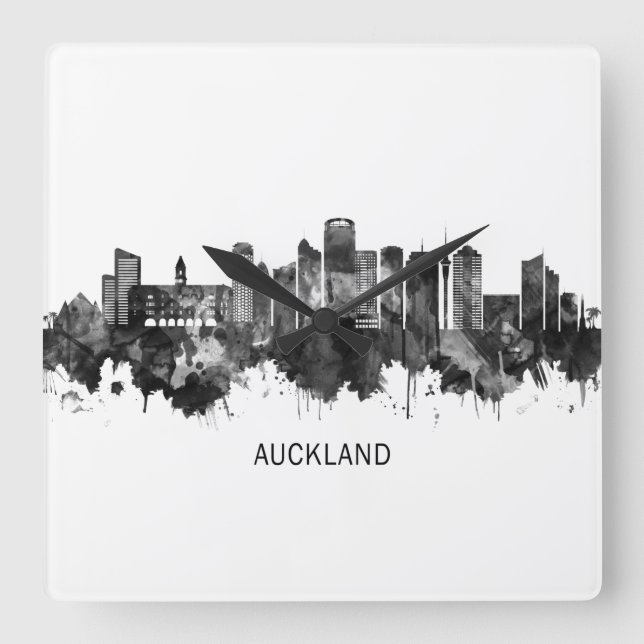 Auckland Nya Zeeland Skyline BW Fyrkantig Klocka (Framsida)
