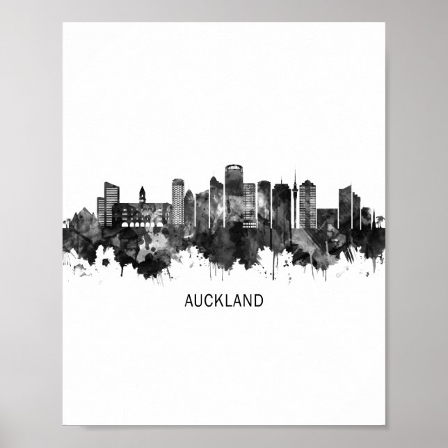 Auckland Nya Zeeland Skyline BW Poster (Framsidan)