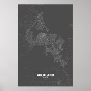 Auckland, Nya Zeeland (vit på svart) Poster