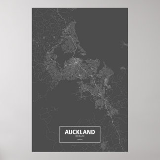 Auckland, Nya Zeeland (vit på svart) Poster