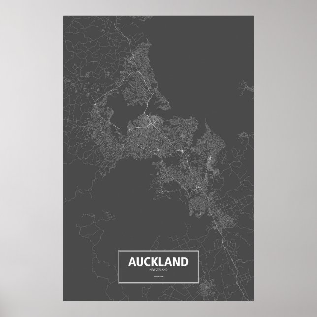 Auckland, Nya Zeeland (vit på svart) Poster (Framsidan)