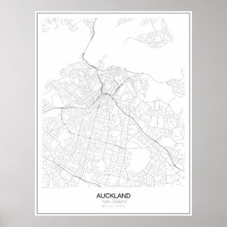 Auckland, Nya Zeelands minimalistiska Karta Poster