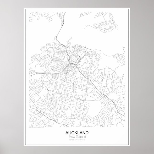 Auckland, Nya Zeelands minimalistiska Karta Poster (Framsidan)