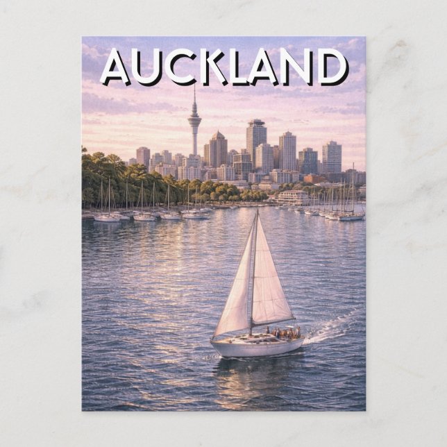 Auckland Segelbåt Nya Zeeland vykort (Framsida)