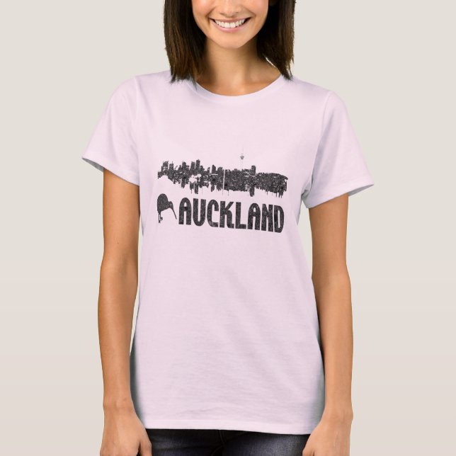 Auckland Skline nyazeeländska vintagekvinna Tee (Framsida)