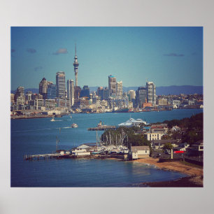 Auckland stad CBD över den Waitemata hamnen Poster