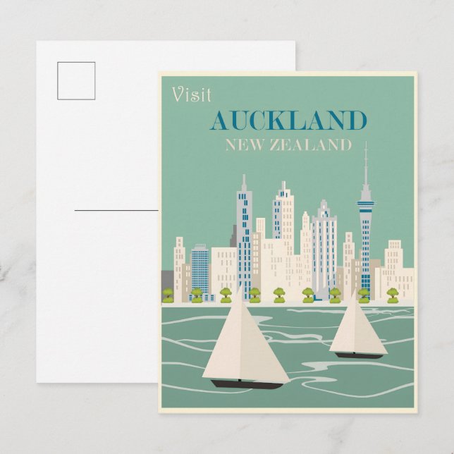 Auckland vintage affisch inbjudan vykort (Fram/baksida)