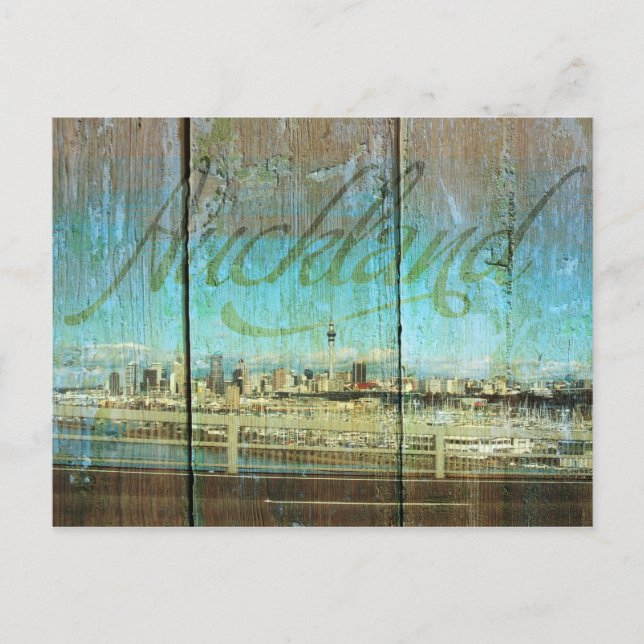 Auckland Waterfront på gammalt trä Vykort (Framsida)