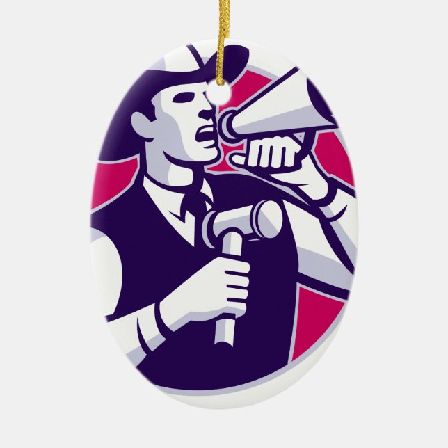 AuctioneerCowboy med gavelen och bullhornen Julgransprydnad Keramik (Framsidan)