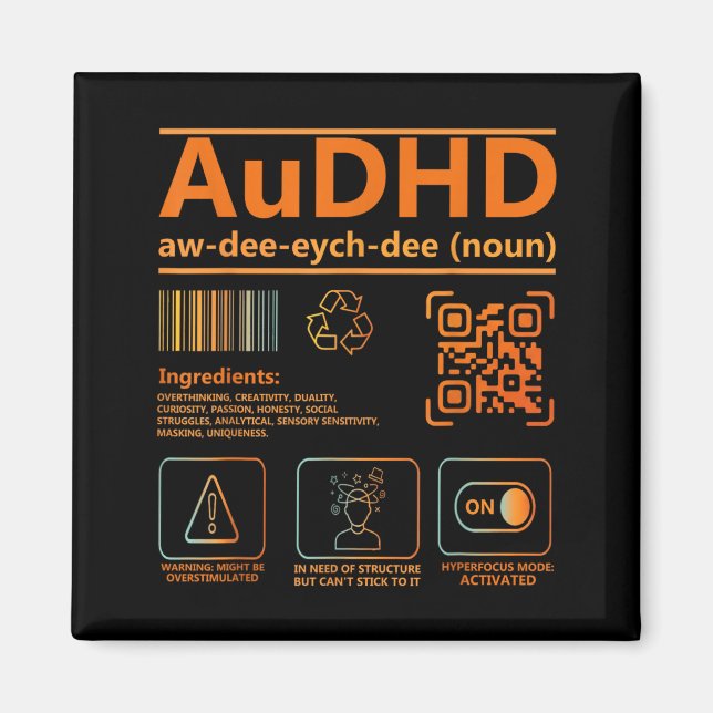 AuDHD-definition Neurodivisitetsmedvetandegrafik Magnet (Framsidan)