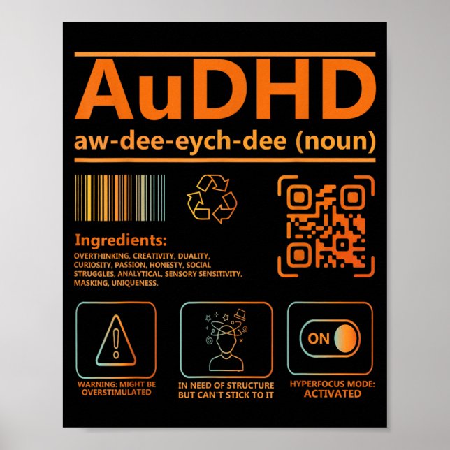 AuDHD-definition Neurodivisitetsmedvetandegrafik Poster (Framsidan)