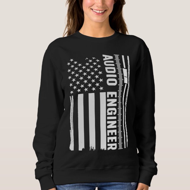 Audio Engineer American Flag Audio Engineering T Shirt (Framsida)
