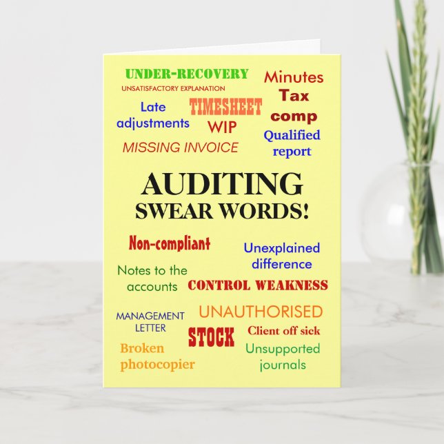Auditing Swear Ord Whacky Joke Auditor Birthday Kort (Framsida)