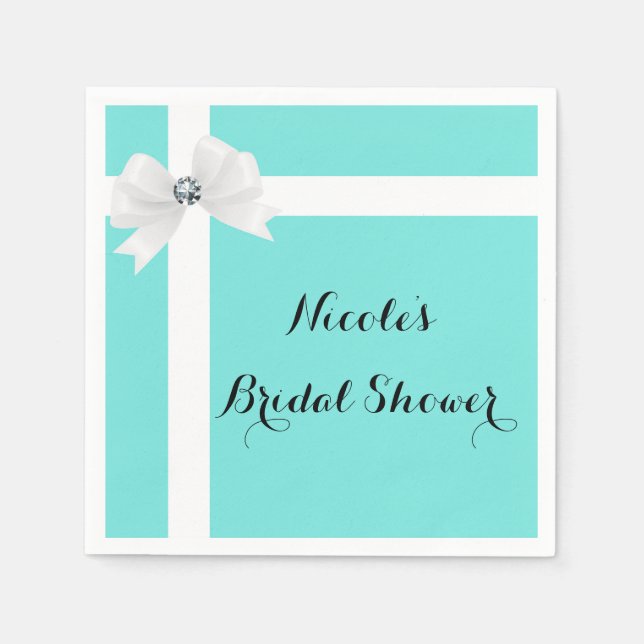 Audrey Blue & White Elegant Glam Diamond Bow Chic Pappersservett (Framsidan)