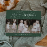 AUDREY Grönt Modern Family Photo Vintage jul Julkort<br><div class="desc">AUDREY Grönt Modern Family Photo Vintage jul-Helgdag Card. Anpassa kortets framsida med ett foto,  din familj namn och året. Anpassa baksidan med en Julhälsningar- eller familjedom som tillval,  och din familj namn.</div>