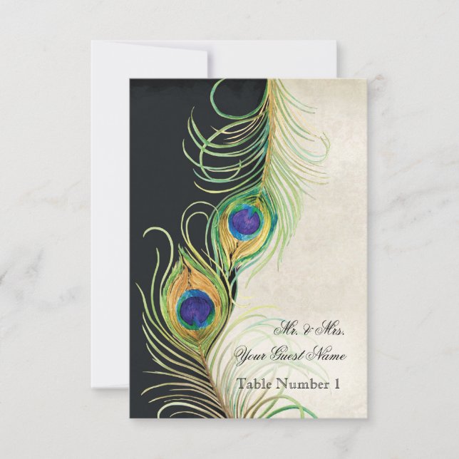 Audrey Jeanne Peacock Svart Damasch-inbjudan Inbjudningar (Framsida)