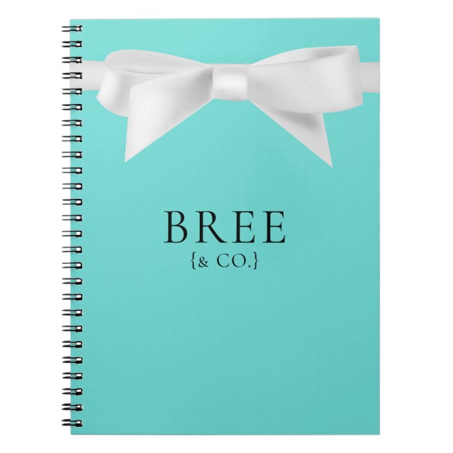Audrey Teal Vit Bow Modern Glam Bröllop Bröllopskl Anteckningsbok (Framsidan)