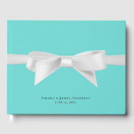 Audrey Teal Vit Bow Modern Glam Bröllop Bröllopskl Gästböcker