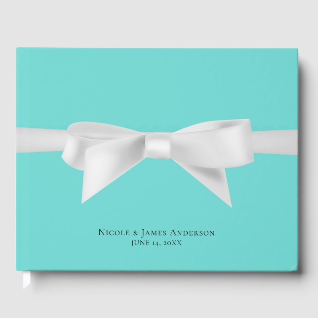 Audrey Teal Vit Bow Modern Glam Bröllop Bröllopskl Gästböcker (Framsida)