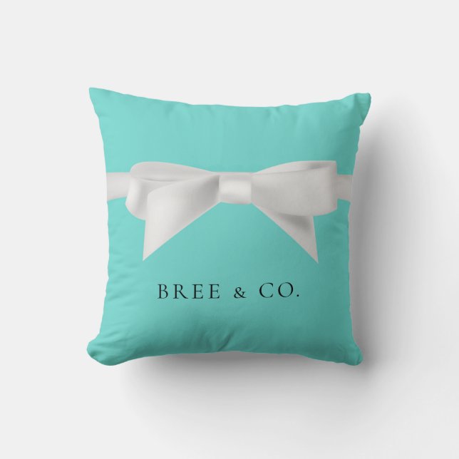 Audrey Teal White Bow Modern Glam Kudde (Framsida)