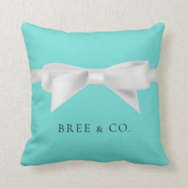 Audrey Teal White Bow Modern Glam Kudde
