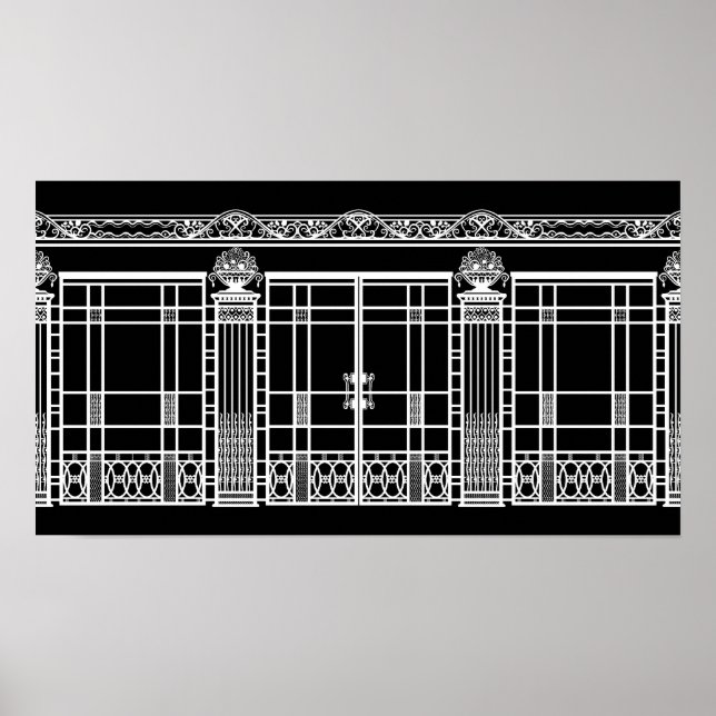 AUDREYS ART DECO IRONWORK: WHITE on BLACK Poster (Framsidan)