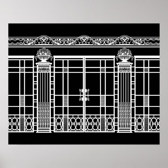 AUDREYS ART DECO IRONWORK: WHITE on BLACK Poster (Framsidan)