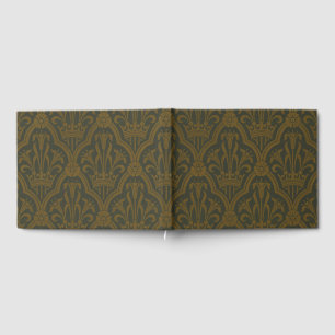 Audsley Vintage Guld Lilja Crown Green Damask Art Gästböcker