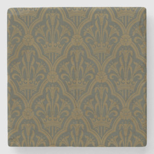 Audsley Vintage Guld Lilja Crown Green Damask Art Stenunderlägg