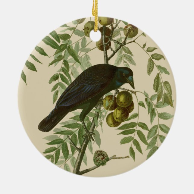 Audubon American Kråka Black Bird Julgransprydnad Keramik (Baksidan)
