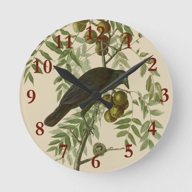 Audubon American Kråka Black Bird Rund Klocka (Framsida)