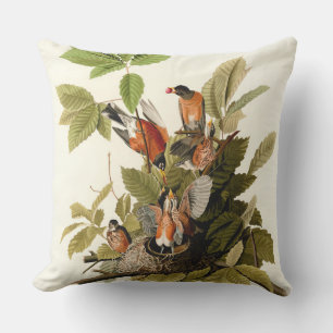 Audubon American Robin Wildlife Bird Illustration Kudde