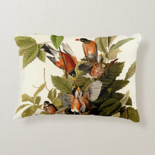 Audubon American Robin Wildlife Bird Illustration Prydnadskudde