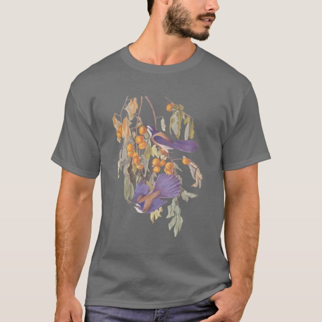 Audubon Blue Florida Skryssb Jay på Orange Träd T-shirt (Framsida)