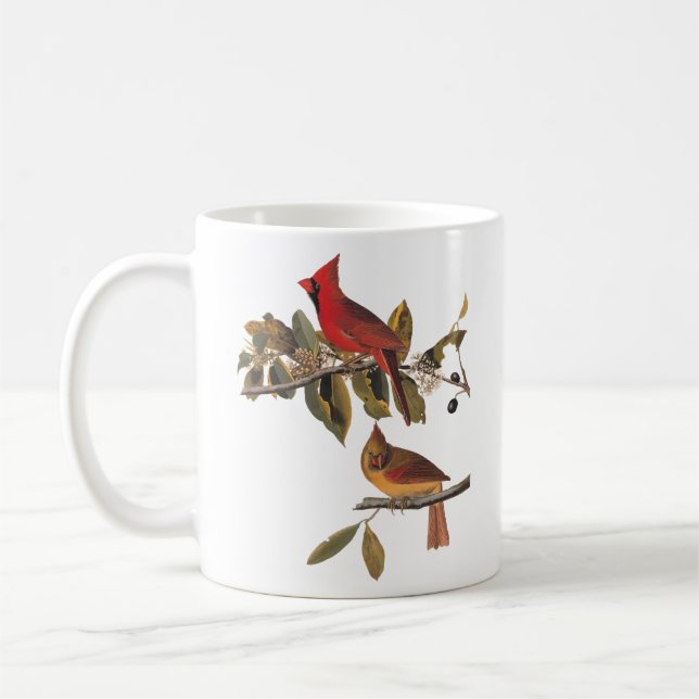 Audubon Cardinal Pair i Vild Almond Träd Kaffemugg (Vänster)