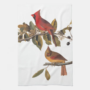 Audubon Cardinal Pair i Vild Almond Träd Kökshandduk