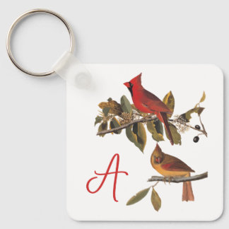 Audubon Cardinal Pair i Vild Almond Träd Nyckelring