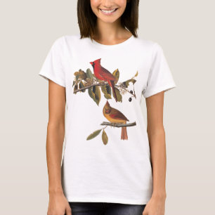 Audubon Cardinal Pair i Vild Almond Träd T Shirt
