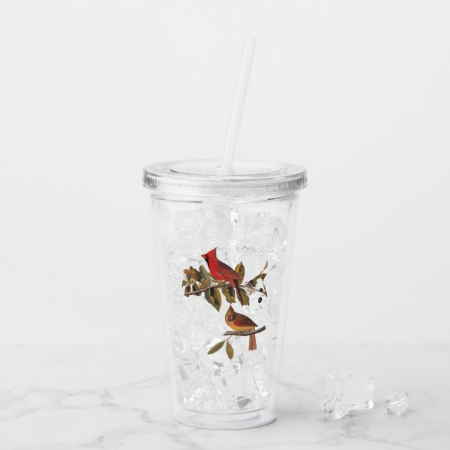 Audubon Cardinal Pair i Vild Almond Träd Take Away Mugg (Baksida Ice)