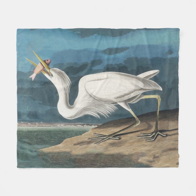 Audubon Great White Heron: Vintage kustfågel Fleecefilt (Framsidan (Horisontell))
