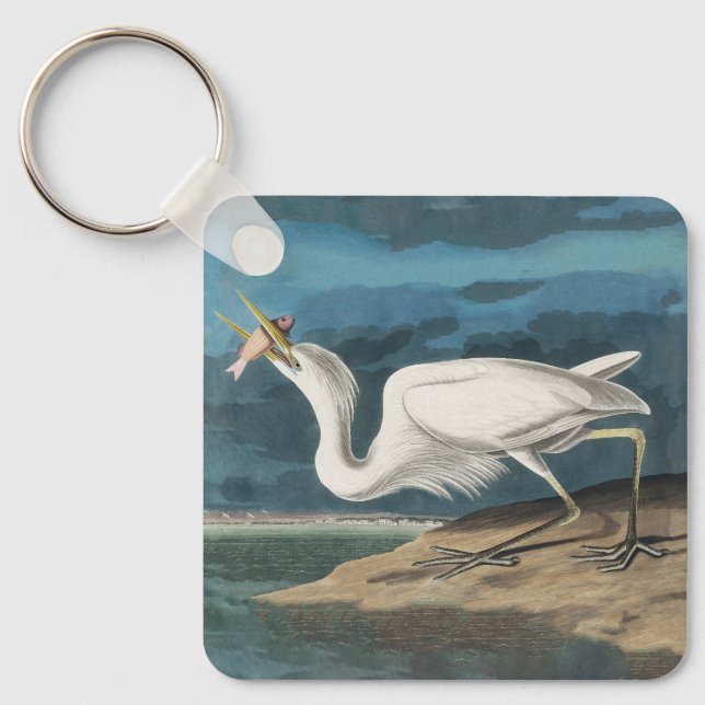 Audubon Great White Heron: Vintage kustfågel Nyckelring (Framsida)