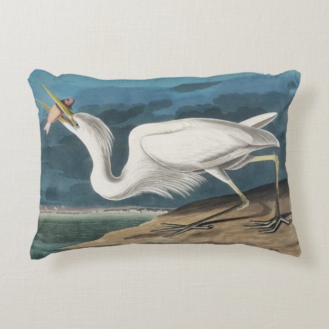 Audubon Great White Heron: Vintage kustfågel Prydnadskudde (Framsidan)