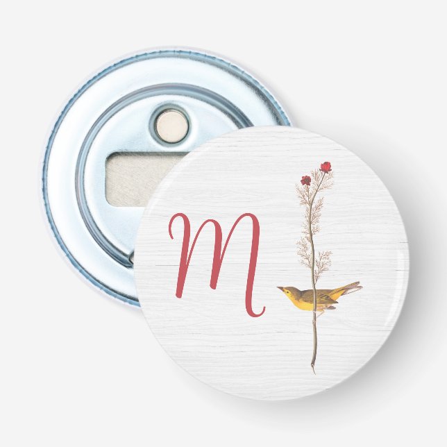 Audubon Gult Bird on Flower med Monogram Flasköppnare (Framsidan)